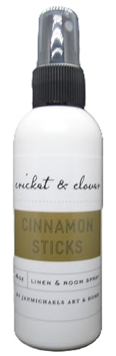 Cricket & Clover cinnamon stick room spray in white bottle with black spray nozzle for home use