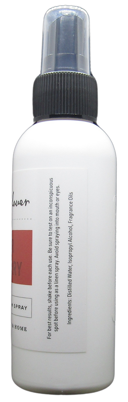 Cricket and Clover cranberry room spray white travel spray bottle with clear cap and minimalist label