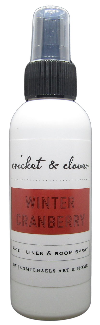 Cricket and Clover Winter cranberry room spray 4oz white bottle linen and room spray with clear cap