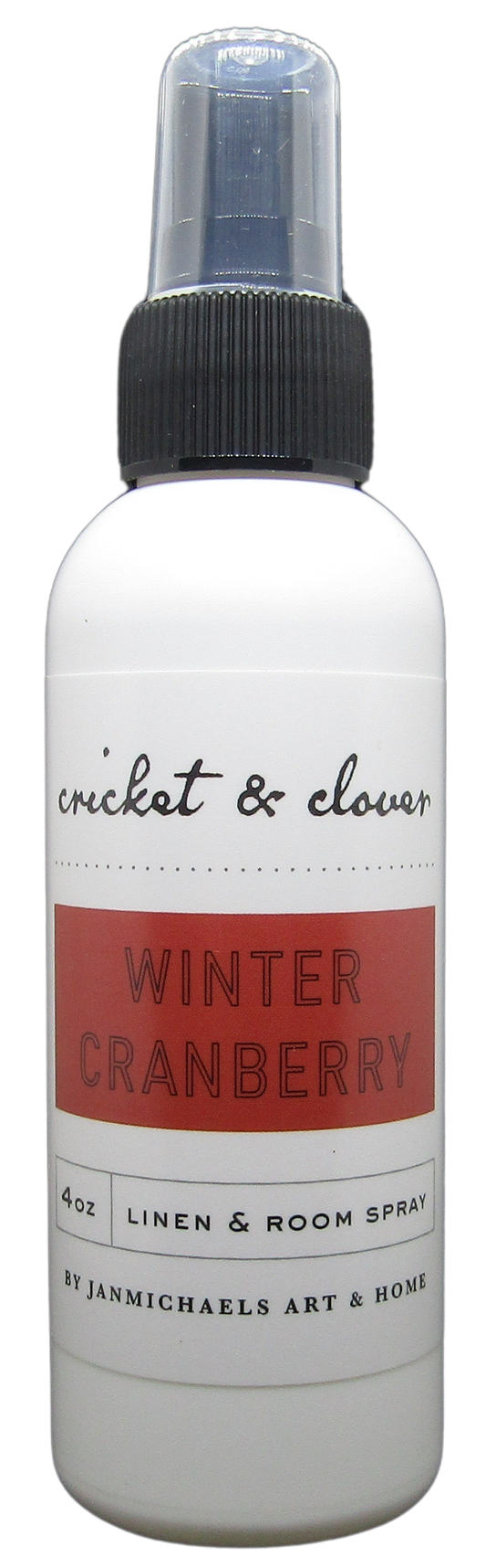 Cricket and Clover Winter cranberry room spray 4oz white bottle linen and room spray with clear cap