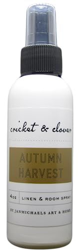 Cricket and Clover Autumn Harvest 4oz linen spray bottle with black top fall scented potpourri room spray