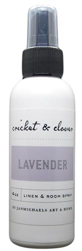 Cricket & Clover lavender room spray in a 4oz bottle for freshening linens and spaces