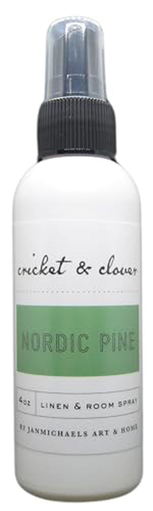 Cricket & Clover Nordic Pine room spray in a 4oz spray bottle for a refreshing scent