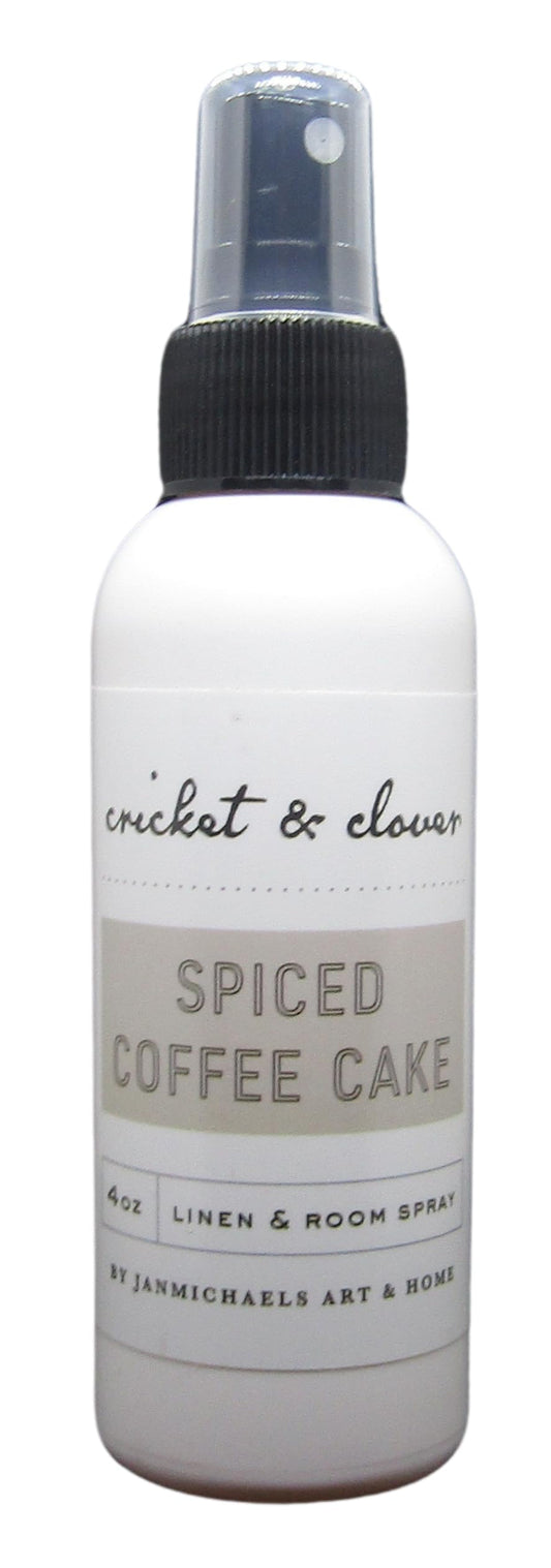 Cricket & Clover spiced coffee cake room spray in white bottle with black spray cap