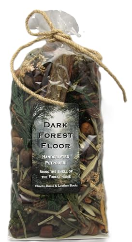 Handcrafted dark forest floor potpourri in a clear bag with natural ingredients for a woodland aroma