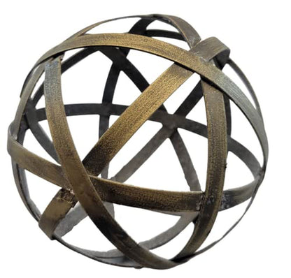 Audreys metal decorative orb sculpture in antique bronze finish open band sphere home decor
