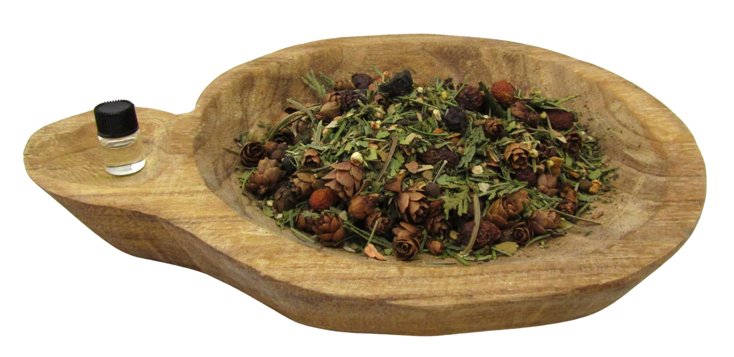 Shoots, Roots & Leather Boots Enchanted Forest Simmer Potpourri in a wooden bowl with natural herbs and scents