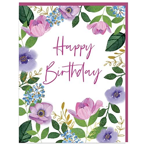 Second Nature Pop Ups extra large happy birthday card with floral design and script text