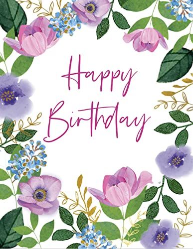 Extra large happy birthday card with purple and pink floral design from Second Nature Pop Ups