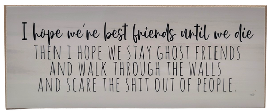 Funny friendship wood block sign with humorous quote about being ghost friends