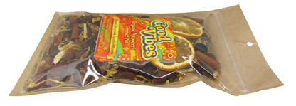 Shoots, Roots & Leather Boots Good Vibes Simmer Potpourri in a clear package with dried fruits and spices
