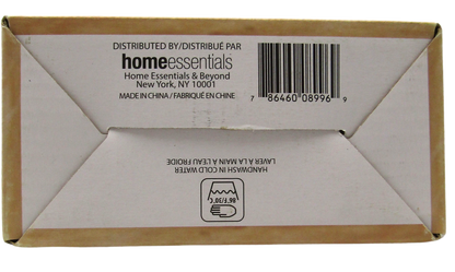 Home Essentials packaging box with barcode and handling instructions for glass salt and pepper shakers