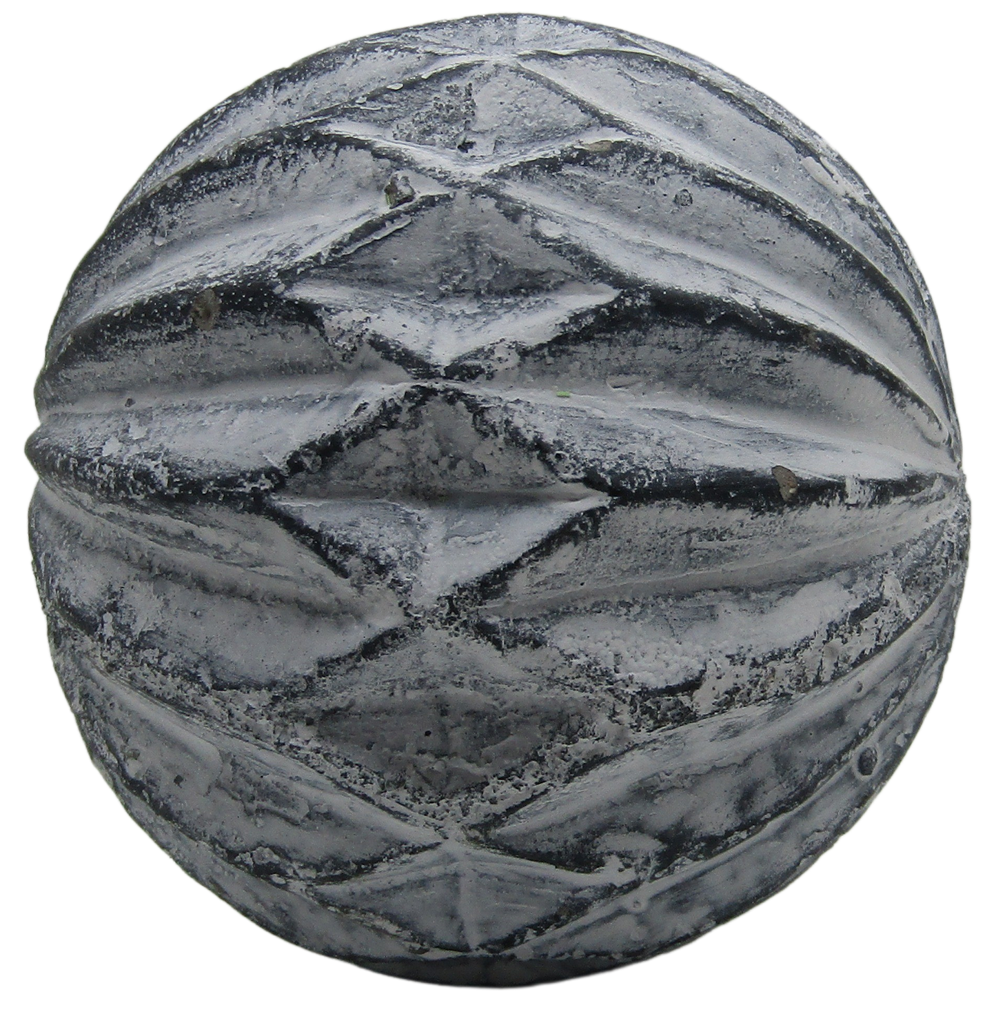 PD Home and Garden rustic concrete garden sphere with weathered diamond carved texture in gray
