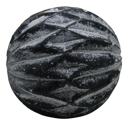 PD Home and Garden rustic concrete garden sphere with weathered dark gray finish and carved diamond pattern