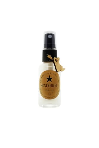Shoots Roots & Leather Boots Honeysuckle potpourri refresher spray in a small clear bottle with black spray top