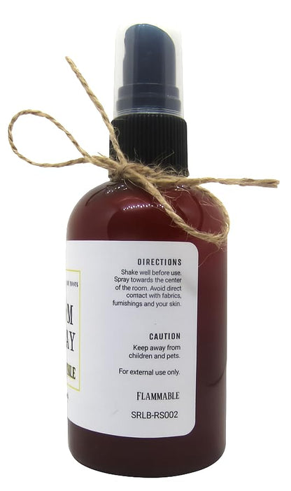 Shoots Roots Leather Boots honeysuckle room spray in amber bottle with black spray top and twine bow