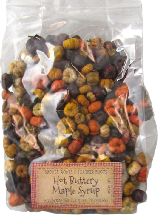 Shoots Roots and Leather Boots Maple Syrup Potpourri clear bag of autumn colored scented miniature gourds