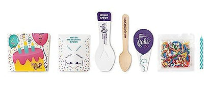 Instacake Cards lemon celebration cake kit with cake card measuring and mixing spoons sprinkles pouch and blue candle