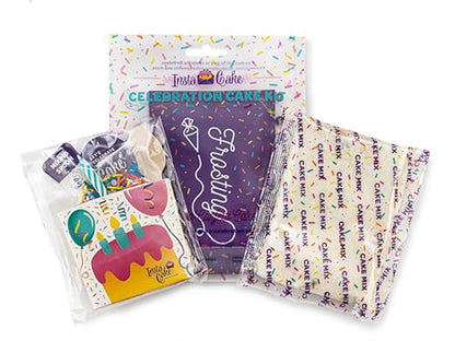 Instacake Cards lemon celebration cake kit with cake mix frosting pouch candles and sprinkle toppers