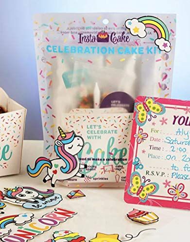 Instacake Cards unicorn themed celebration cake kit with sprinkles invitation cards and stickers party favor cake kit for events