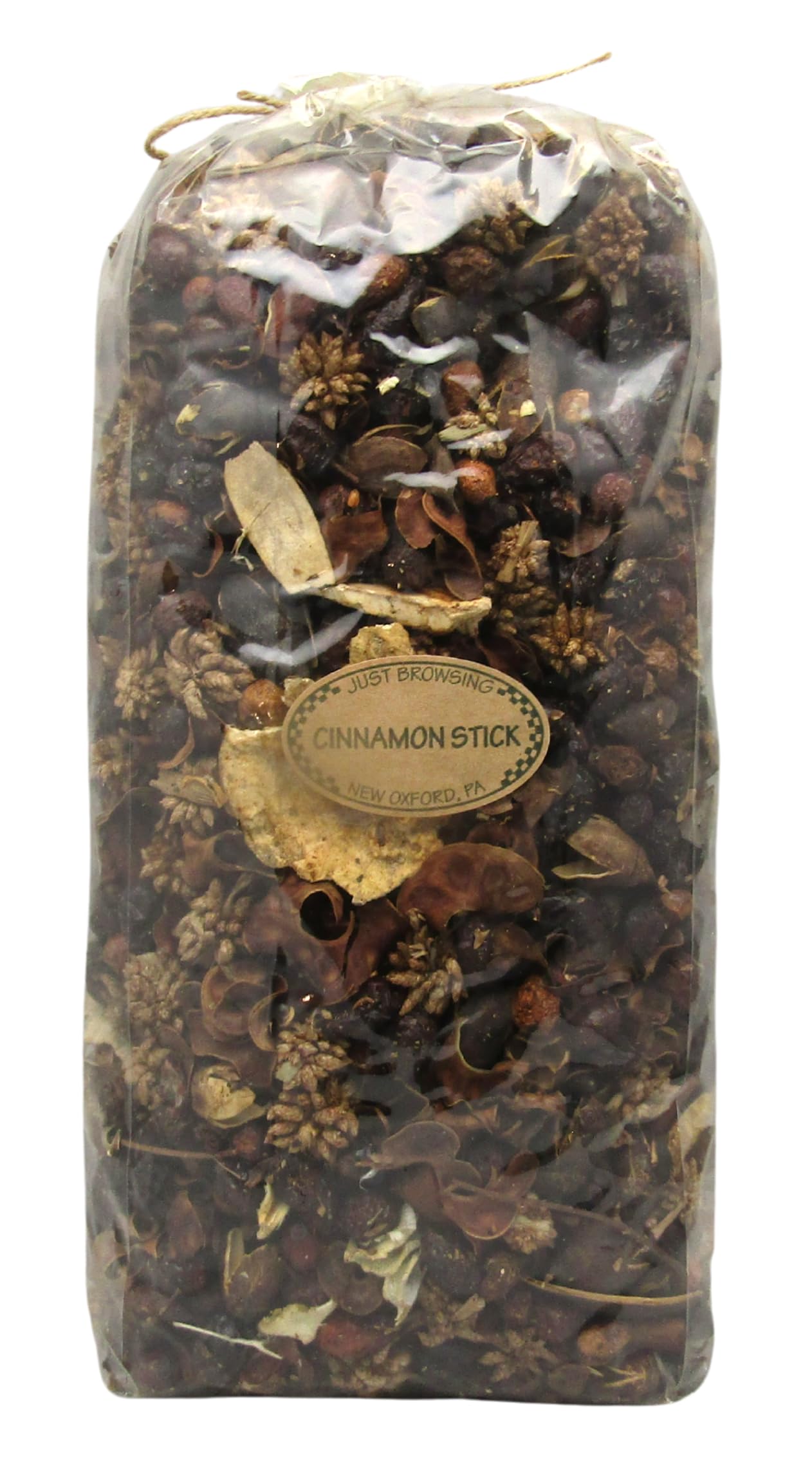 Just Browsing Cinnamon Bulk Potpourri in a clear bag showcasing rich brown tones and natural ingredients