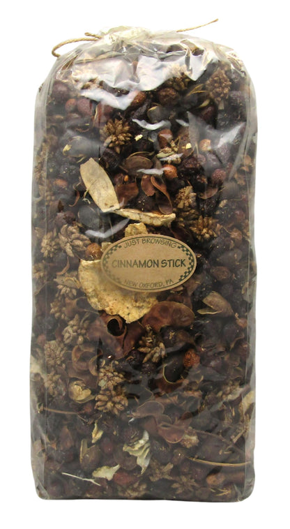 Just Browsing Cinnamon Bulk Potpourri in a clear bag showcasing rich brown tones and natural ingredients