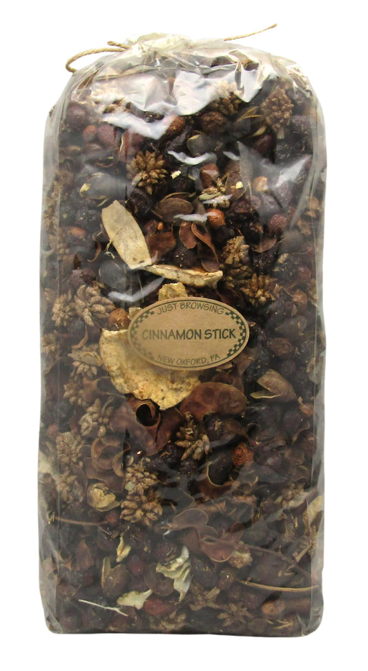 Just Browsing Cinnamon Bulk Potpourri in a clear bag showcasing rich brown tones and natural ingredients