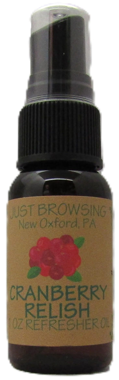 Just Browsing Cranberry Relish Potpourri Refresher Spray in brown bottle for home fragrance