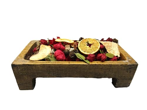 Just Browsing Holiday Home Fragrance potpourri with dried citrus and flowers in a rustic wooden dish