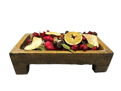Just Browsing Holiday Home Fragrance potpourri with dried citrus and flowers in a rustic wooden dish