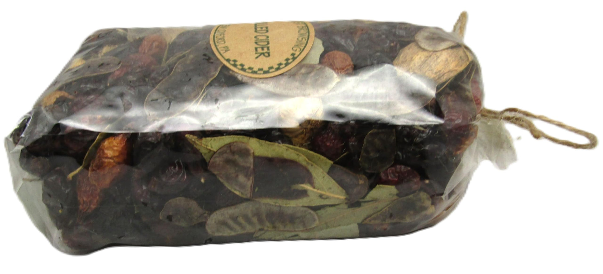 Just Browsing mulled cider potpourri in a clear package, featuring dried fruits and spices for home fragrance