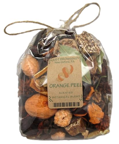Just Browsing orange peel potpourri in a clear bag with natural elements for home fragrance