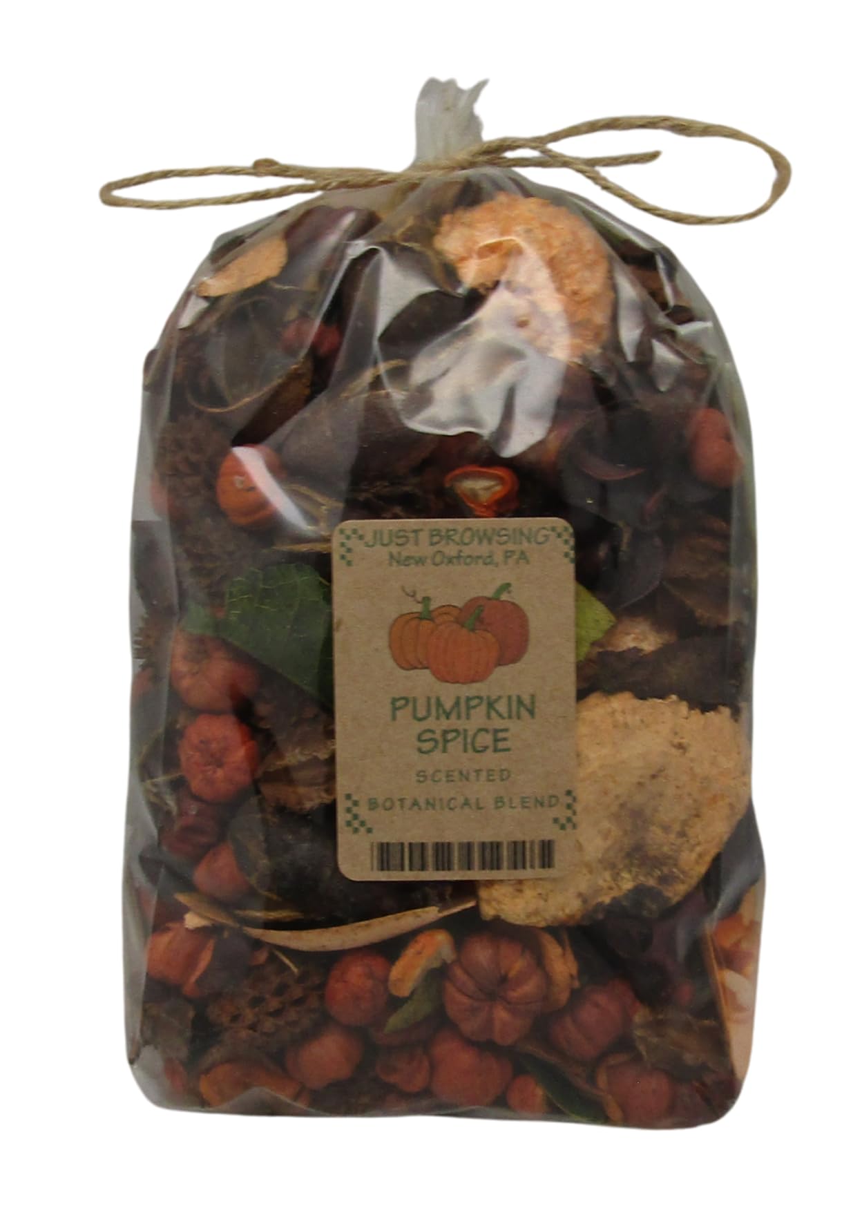 Just Browsing Pumpkin Spice Botanical Potpourri in a clear bag showcasing vibrant fall colors and natural scents