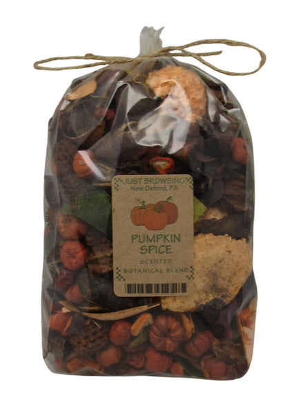 Just Browsing Pumpkin Spice Botanical Potpourri in a clear bag showcasing vibrant fall colors and natural scents