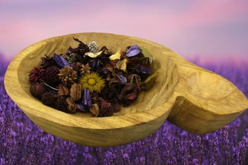 Wooden bowl filled with lavender potpourri bowl filler featuring dried flowers and aromatic petals