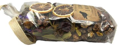 Lemon lavender potpourri in clear bag with dried citrus slices and natural botanicals from Shoots Roots Leather Boots