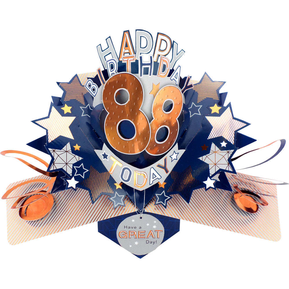 Love Kate's male birthday card age specific 88 pop up card with stars and metallic accents