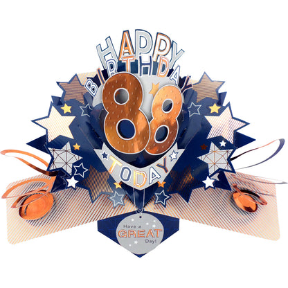 Love Kate's male birthday card age specific 88 pop up card with stars and metallic accents