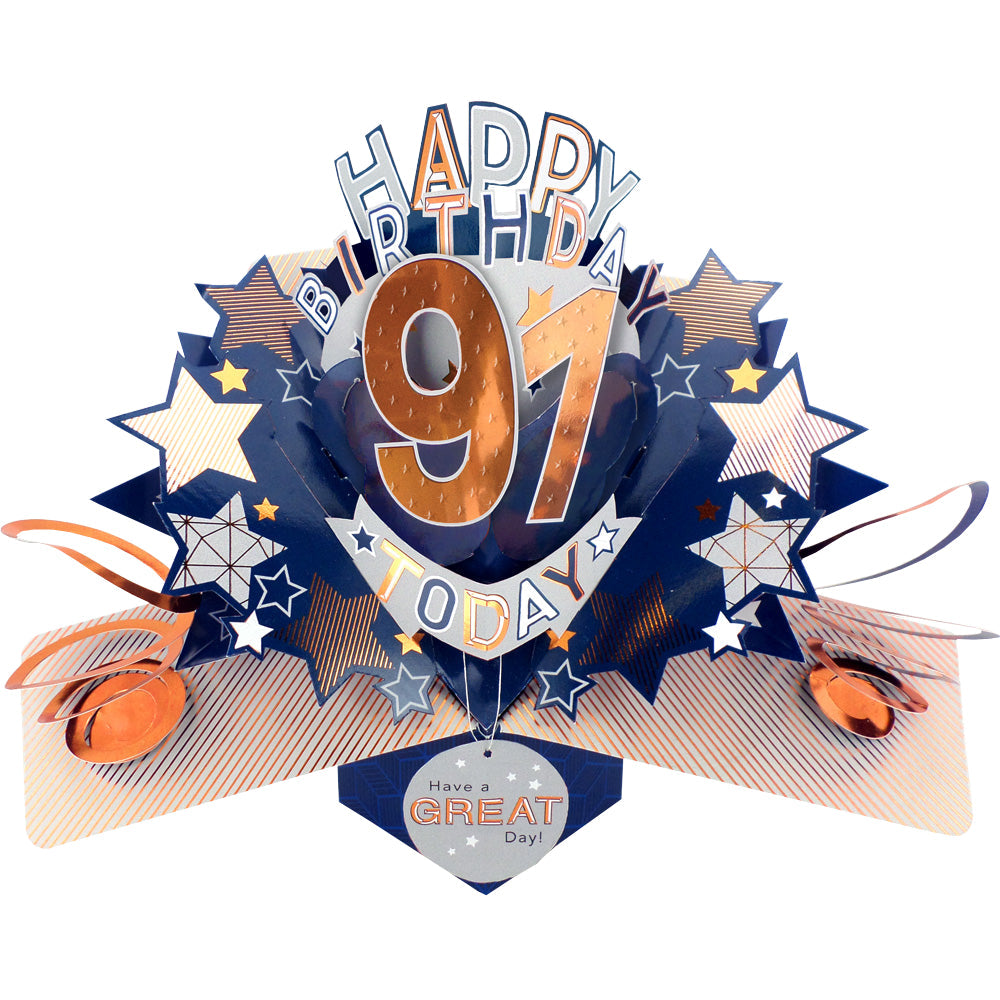 Love Kate's male birthday card age specific 91 pop up with stars and bold number design
