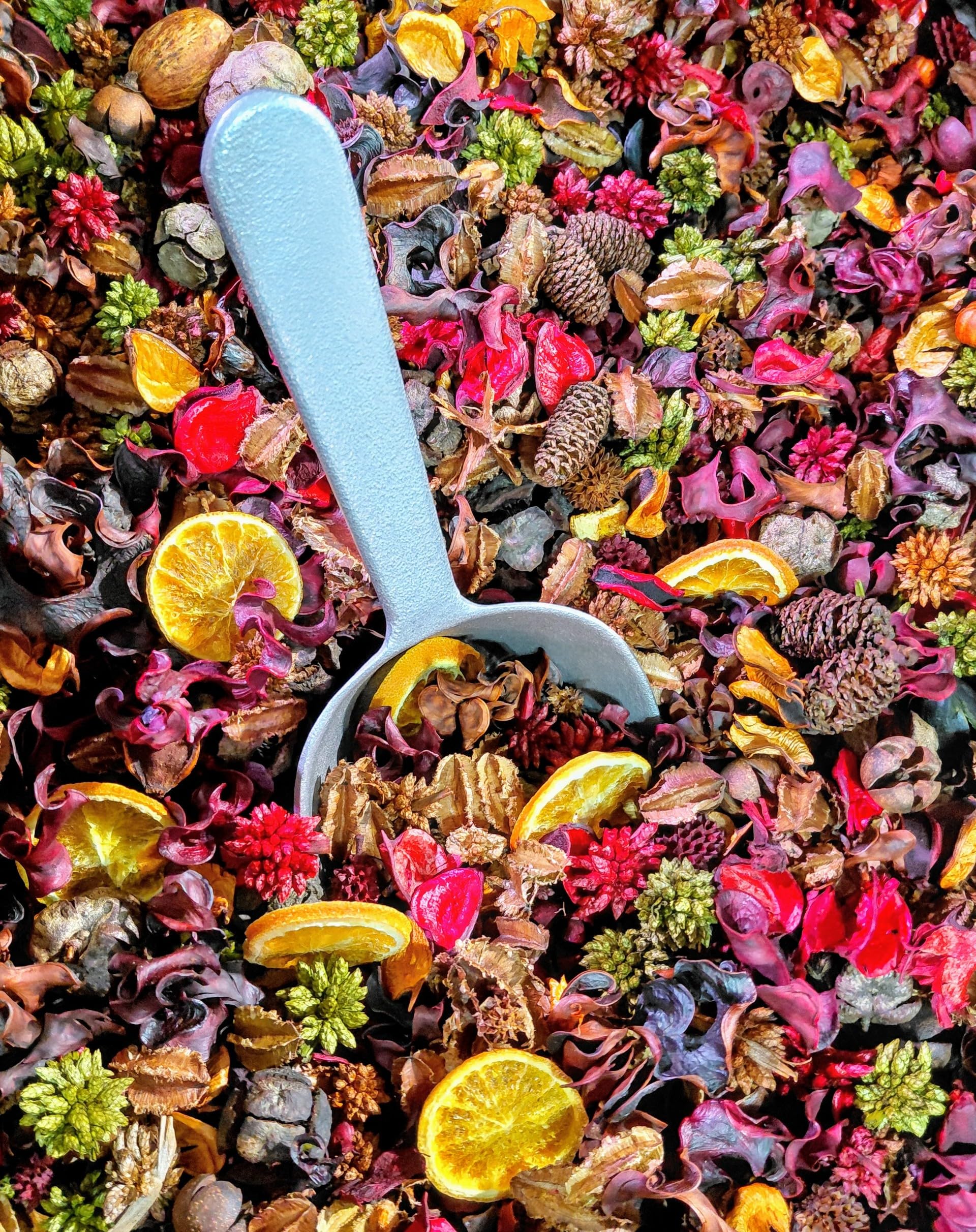 Shoots Roots Leather Boots home decor citrus scent potpourri with dried orange slices and colorful natural elements