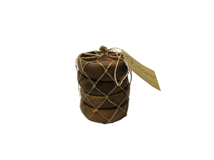 Home Essentials natural acacia wooden bowls stacked and tied with rope for kitchen use