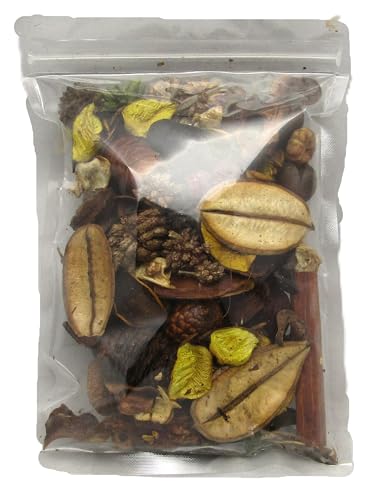 Shoots, Roots & Leather Boots potpourri in a clear bag, featuring dried flowers and spices for home fragrance