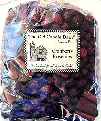 Cranberry Rosehips Potpourri by Old Candle Barn in a clear bag showcasing vibrant berries and purple accents