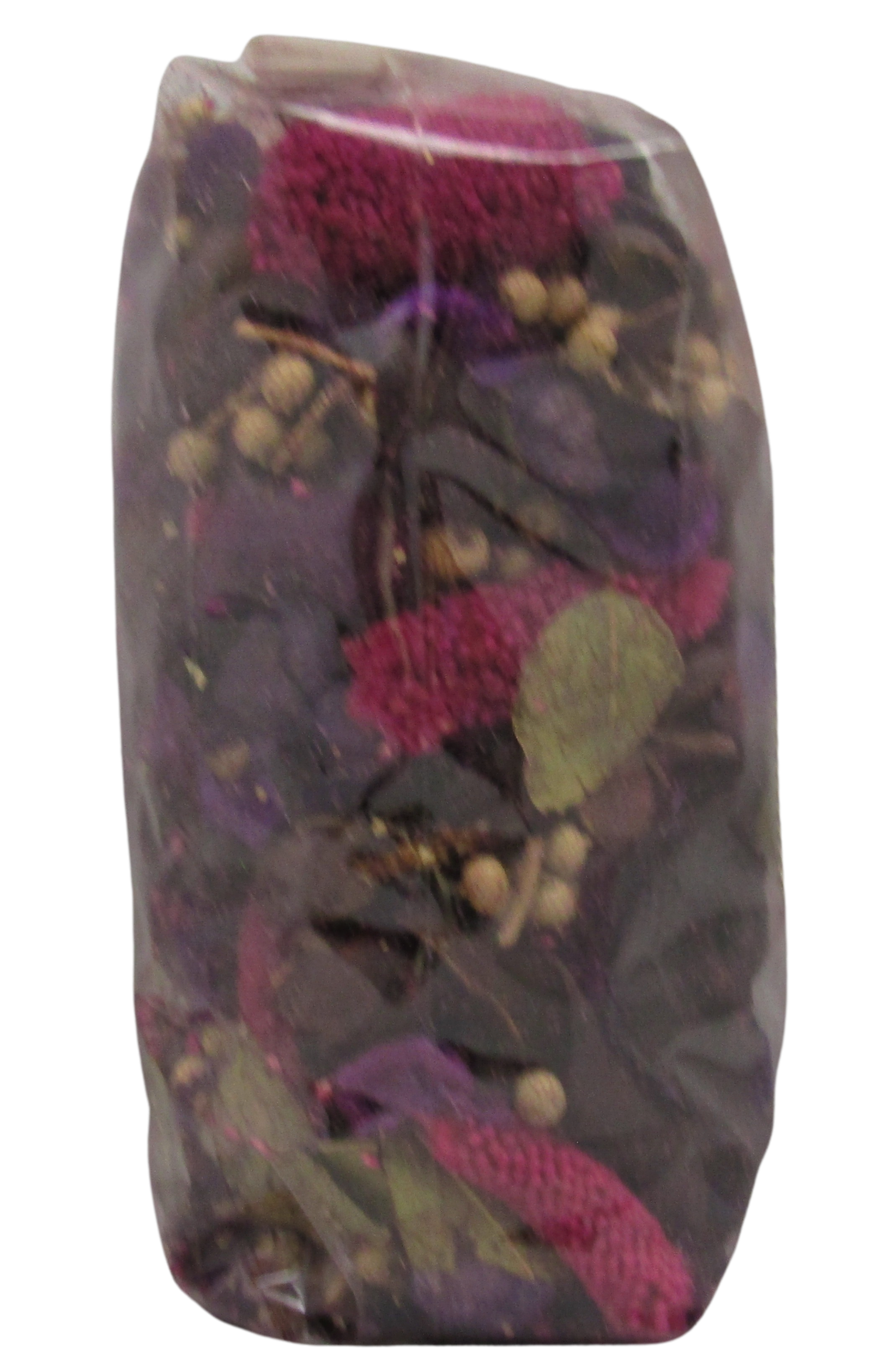Old Candle Barn lavender potpourri for home with dried purple and pink flowers in clear packaging
