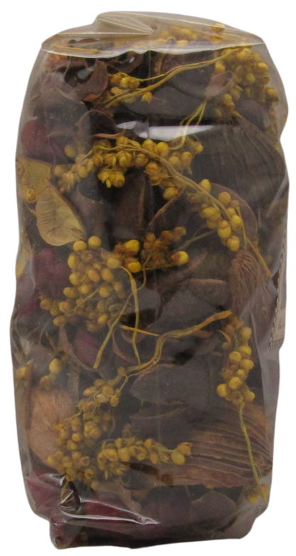 Old Candle Barn lemon scented bowl filler potpourri with dried yellow and brown floral elements in clear plastic packaging