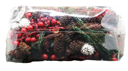 Old Candle Barn potpourri with red berries, pinecones, and greenery for home fragrance