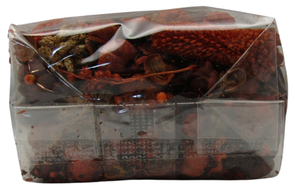 Old Candle Barn pumpkin spice potpourri bag with autumn-themed dried botanicals in clear packaging