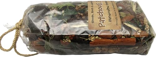 Handcrafted patchouli scented potpourri in a clear bag with natural ingredients for home fragrance
