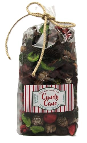 Candy Cane Peppermint Potpourri Bowl Filler in a clear bag with a decorative label