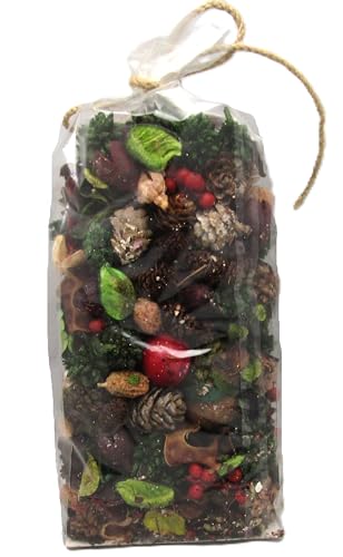 Peppermint potpourri bowl filler with natural elements like pinecones and herbs in a clear package